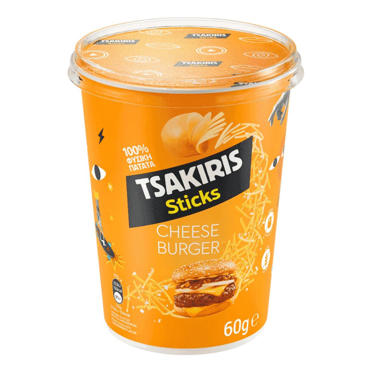 TSAKIRIS CHIPS STICKS CUP CHEESEBURGER 60gr. (Σ18) (5201005083400)