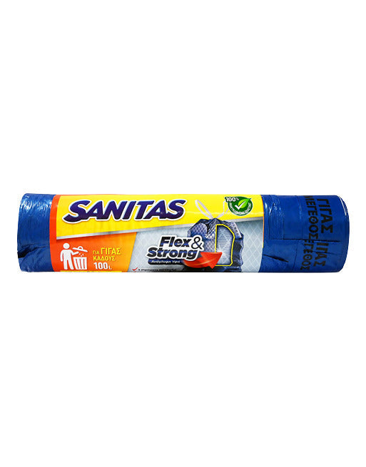 Sak. Sanitas Waste Bin Capacity 100lt with Flex & Strong Cord 70x95cm 8pcs Blue 21t (5201314159735)