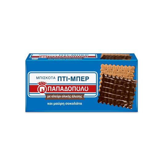 Papadopoulou Pti-Ber Whole Cookies with Dark Chocolate 230gr 12t (5201004031846)