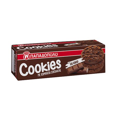 Papadopoulou Cookies With Pieces of Dark Chocolate and Cocoa 180gr 12t (5201004021502)