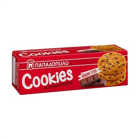 Papadopoulou Cookies With Chocolate Chips 180gr 12t (5201004021755)