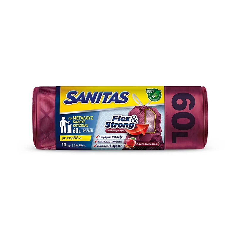 Sak. Sanitas Waste Bin Capacity 60lt with Flex & Strong Cord 58x75cm Apple Cinnamon 10t 24t (5201314159704)