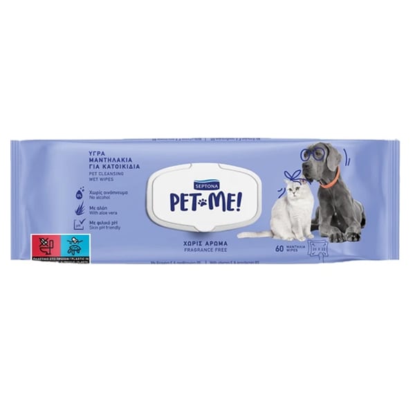 Septona Pet MeΥγρά Μαντηλάκια Με Καπάκι για Κατοικίδια Χωρίς Άρωμα, 60τεμ (5201410964417)
