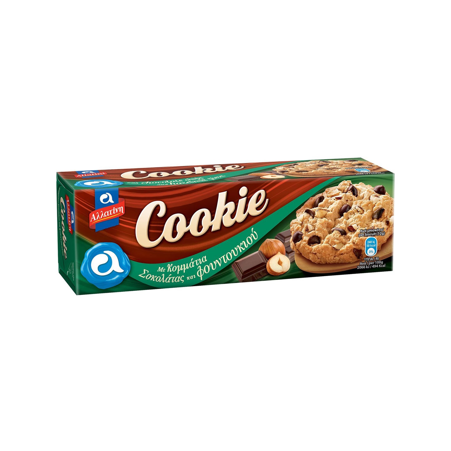 Αλλατίνη Mπισκότα Cookies με Φουντούκι & κομμάτια σοκολάτας 175gr 12τ (5203064506944)