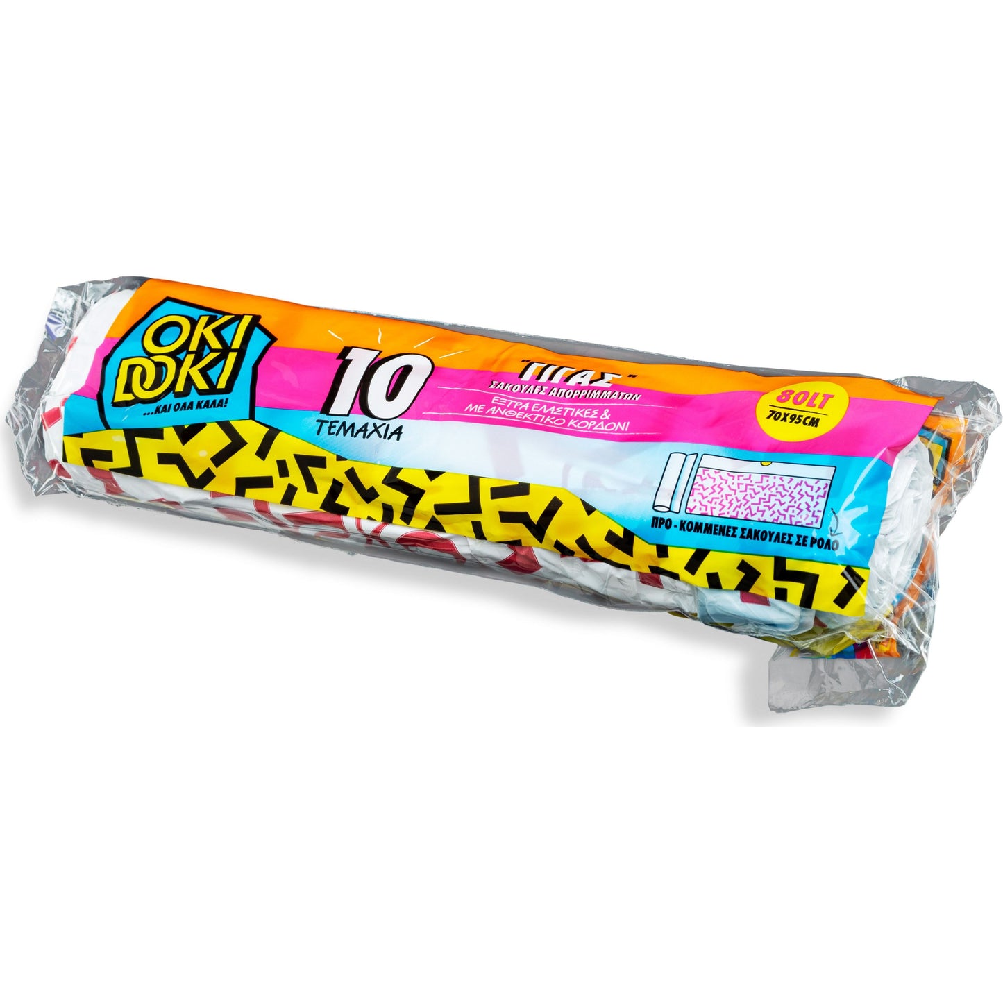 Oki Doki Garbage Bags Capacity 80lt with Drawstring 70x95cm 10pcs Transparent (5210012001833)