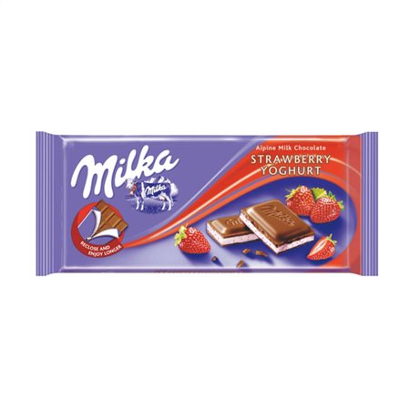 Milka Milk Chocolate Strawberry-Yogurt 100gr 22t (7622200007332)
