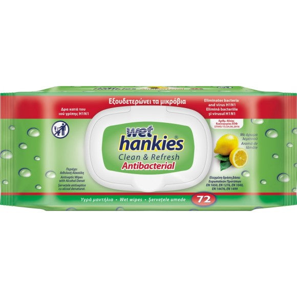 MEGA Wet Hankies Clean & Refresh Antibacterial Lemon 72pcs 16t (5201263007057)