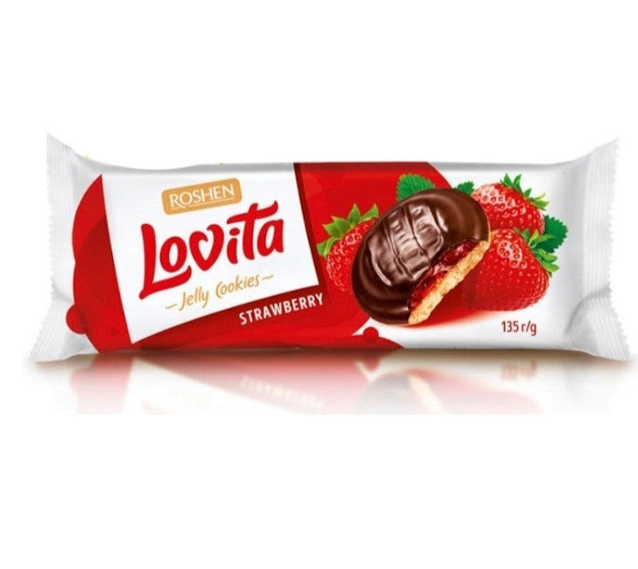 Lovita Roshen Μπισκότα Με Γέμιση Φράουλα 135gr 21τ (4823077634277)