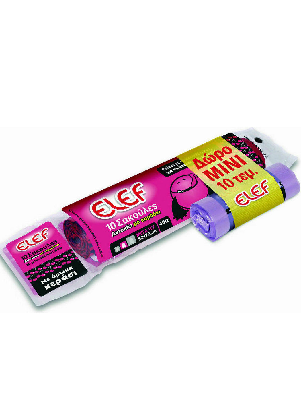 Sak. Elef Drawstring Garbage Bag With Cherry Scent 52x75cm (10pcs+10pcs Gift Mini Bags) (5200369501124)
