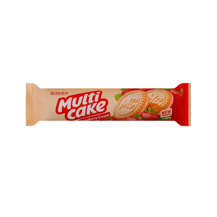 Roshen Μπισκότα Multicake Γεμιστά Με Κρέμα Φράουλα 180gr 28τ (4823077639753)