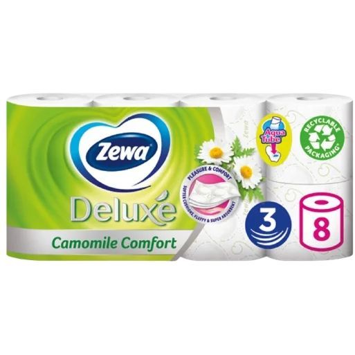 Zewa Deluxe Camomile Toilet Paper 8 Rolls 3 Sheets 100gr 7m (9011111026194)