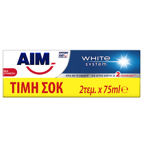 AIM Οδοντόκρεμα White System 2τμχ 75ml 12σ (8718114143422)