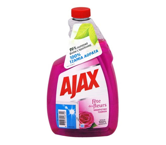 Ajax Triple Action Καθαριστικό Spray Τζαμιών Ρόδο της Αυγής Αντ/κο 750ml 12τ (8718951048720)