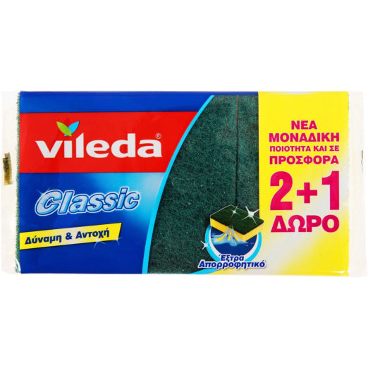 Σφουγγάρι Πιάτων Vileda Classic Σετ Πράσινα 3τμχ 36σ (5201815211352)