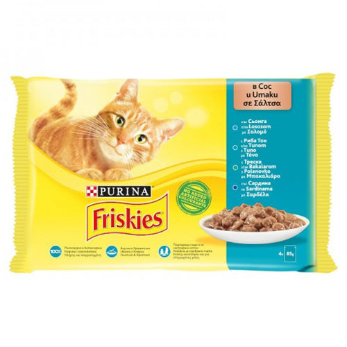 Friskies Υγρή Τροφή Γάτας Σε Φακελάκι με Σολομό 4*85gr (7613036987394)