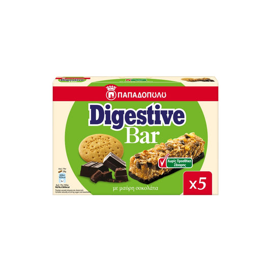 Μπάρες Δημητριακών Digestive με Μαύρη Σοκολάτα Χωρίς Ζάχαρη Παπαδοπούλου 5*28gr (5201004066442)