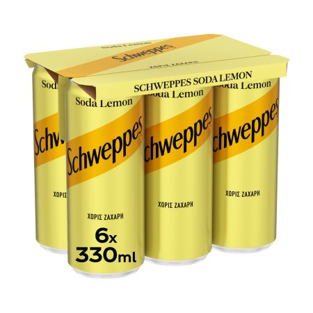 Schweppes Can of Soda Lemon Carbonated Without Sugar 6x330ml 4p (5449000246400)