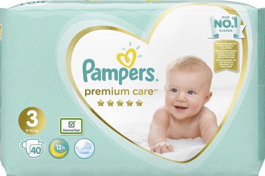 Pampers Premium Care Diapers with Sticker No. 3 for 6-10kg 40pcs (8001090379337)