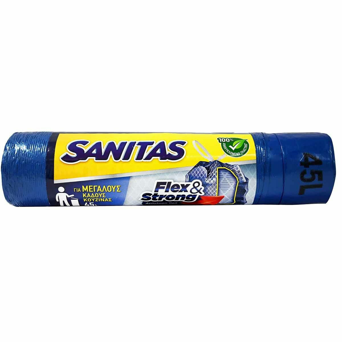 Σακ. Απορριμάτων Sanitas Χωρητικότητας 45lt με Κορδόνι Flex & Strong 52x75cm 10τμχ Μπλε 32τ (5201314159711)