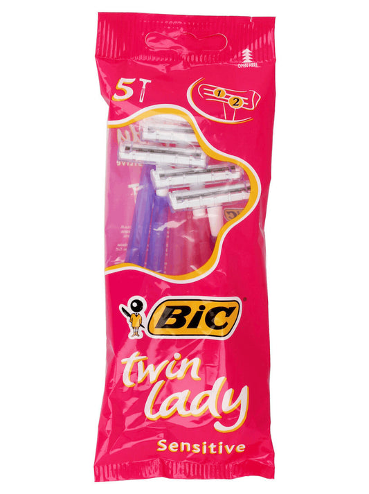 Bic Twin Lady Disposable Body Razors with 2 Blades &amp; Lubricating Tape for Sensitive Skin 5pcs 10m (3086127500934)