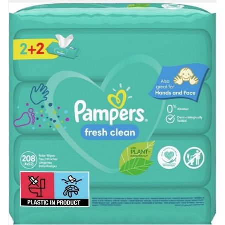 Μωρομάντηλα Pampers Fresh Clean χωρίς Οινόπνευμα 4x52τμχ 3σ (8001841078090)