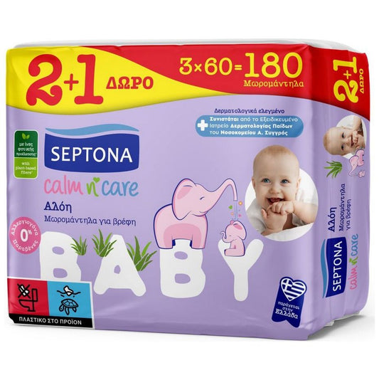 Baby wipes Septona Calm N' Care Aloe Vera with Aloe Vera 3x60pcs (2+1) 6m (5201410964127)