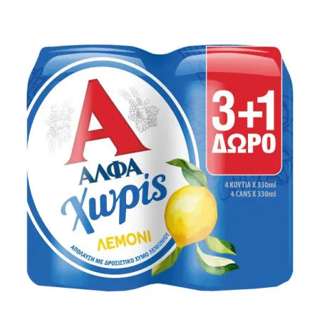 ΜΠΥΡΑ ΑΛΦΑ Χ. ΑΛΚΟΟΛ ΜΕ ΛΕΜΟΝΙ ΚΟΥΤΙ 4*330ml (3+1)Δ 6τ (5201261031054)