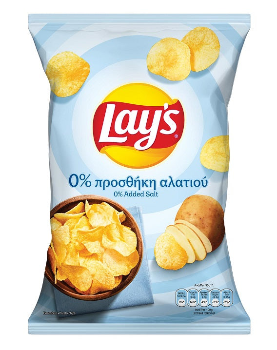 Πατατάκια Lays 0% Προσθήκη Αλατιού 120gr 19τ (5201024009672)