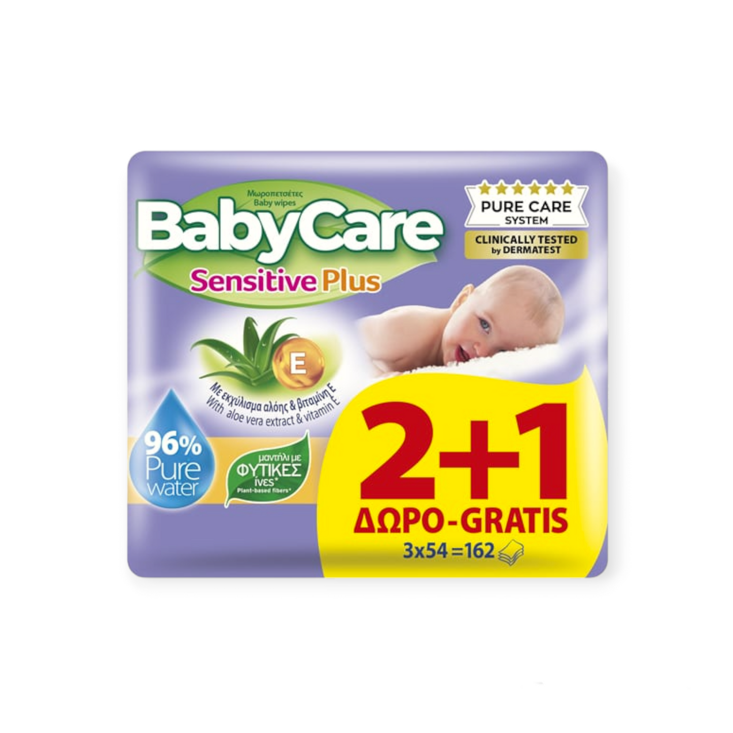 Μωρομάντηλα Babycare Sensitive Plus 54Τεμάχια (2+1) 8τ (5201263078118)