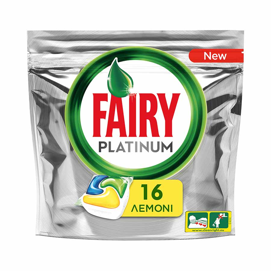 Fairy Platinum All in One 16 Κάψουλες Πλυντηρίου Πιάτων με Άρωμα Λεμόνι 5τ (4084500823457)