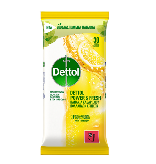 DETTOL ΥΓΡΑ ΠΑΝΑΚΙΑ ΚΑΘΑΡΙΣΜΟΥ ΛΕΜΟΝΙ & ΛΑΙΜ 30Τ 10τ (5208070002008)