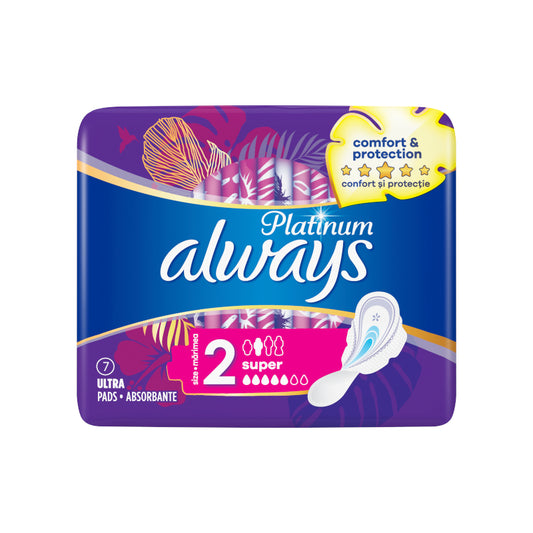 Always Ultra Platinum Ultra Super Plus Size 2 Σερβιετάκια με Φτερά 7τεμ 20τ (8001090444950)