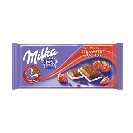 Σοκολάτα Γάλακτος Milka Φράουλα-Γιαούρτι 100gr 22τ (7622200007332)