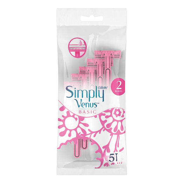 Gillette - Venus Simply Basic Disposable Razors with 2 Blades and Lubricating Tape 5pcs 24t (7702018482740)