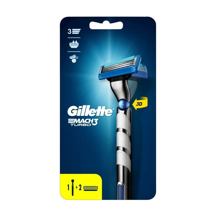 Gillette Mach3 Turbo Λαβή Aνδρικής Ξυριστικής Μηχανής 1τμχ και Ανταλλακτικές Κεφαλές 2τμχ (7702018514229)