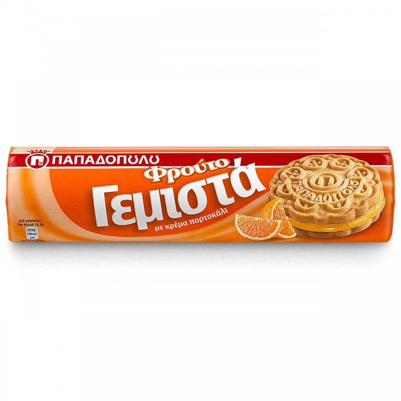 Papadopoulou biscuits filled with orange.n23 200g. 12m (5201004040657)