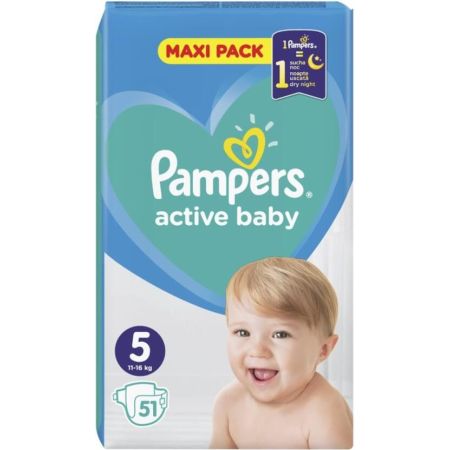 Pampers Active Baby Diapers with Sticker No. 5 for 11-16kg 51pcs (8001090951137)