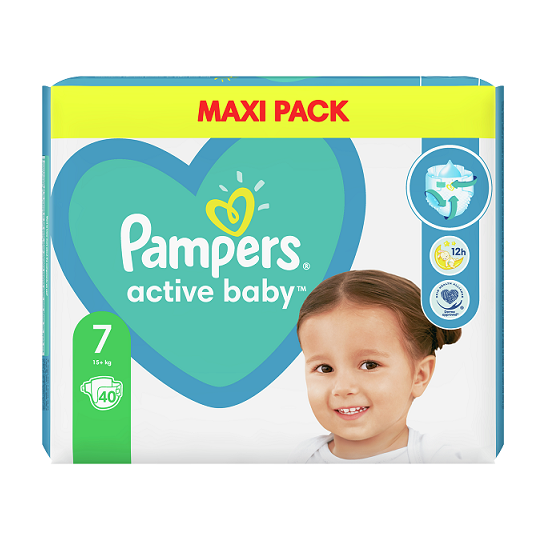 Pampers Active Baby Diapers with Sticker No. 7 for 15+kg 40pcs (8001090951427)