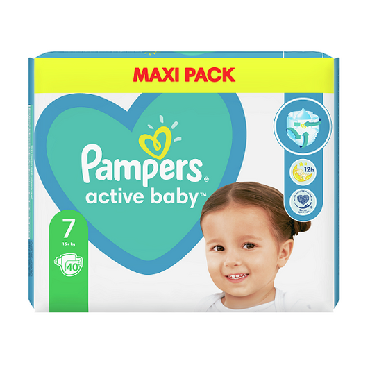 Pampers Active Baby Diapers with Sticker No. 7 for 15+kg 40pcs (8001090951427)