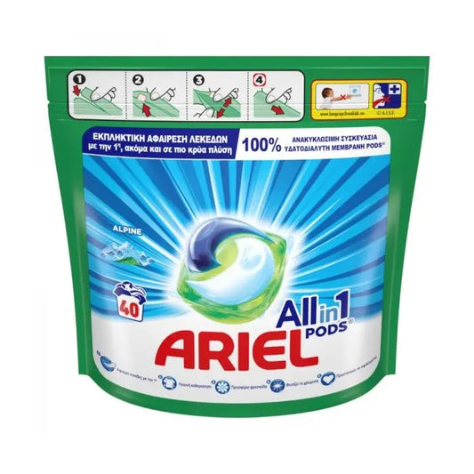 Ariel All In 1 Απορρυπαντικό 40 Μεζούρες Ρούχων Alpine 3τ (8006540734902)