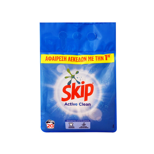 Skip Απορρυπαντικό Ρούχων σε Σκόνη Active Clean 20 Μεζούρες 7τ (8720181428814)