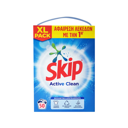 Skip Απορρυπαντικό Ρούχων σε Σκόνη Active Clean 50 Μεζούρες 1τ (8720181504105)