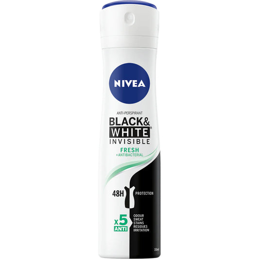 Nivea Black & White Invisible Fresh Anti-Perspirant Αποσμητικό 48h σε Spray 150ml 6τ (9005800280400)