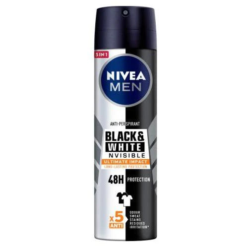 Nivea Men Invisible for Black & White Ultimate Impact Anti-perspirant Αποσμητικό 48h σε Spray 150ml 6τ (9005800329604)