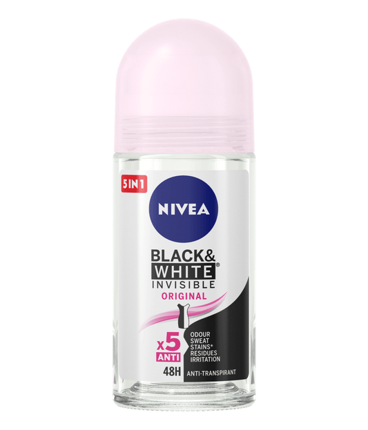 Nivea Black &amp; White Invisible Original Anti-perspirant Deodorant 48h in Roll-On 50ml 6t (4005900388636)