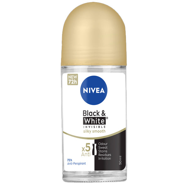 Nivea Black&White Invisible Silky Smooth Αποσμητικό 72h σε Roll-On 50ml 12τ (4005900542557)