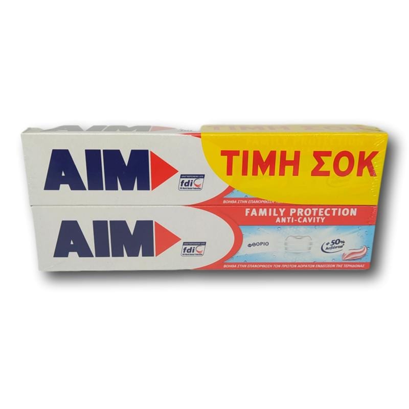 AIM Οδοντόκρεμα Family Protection Anti-Cavity  κατά της Τερηδόνας 2x75ml 12σ (8710522560891)