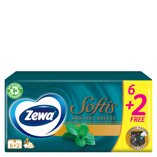 Zewa Softis Menthol Χαρτομάντιλα Τσέπης 4Φ 6+2 Δώρο (7322540024333)