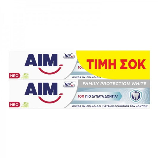 AIM Οδοντόκρεμα Family Protection White  για Λεύκανση 2x75ml 12σ (8710522560914)