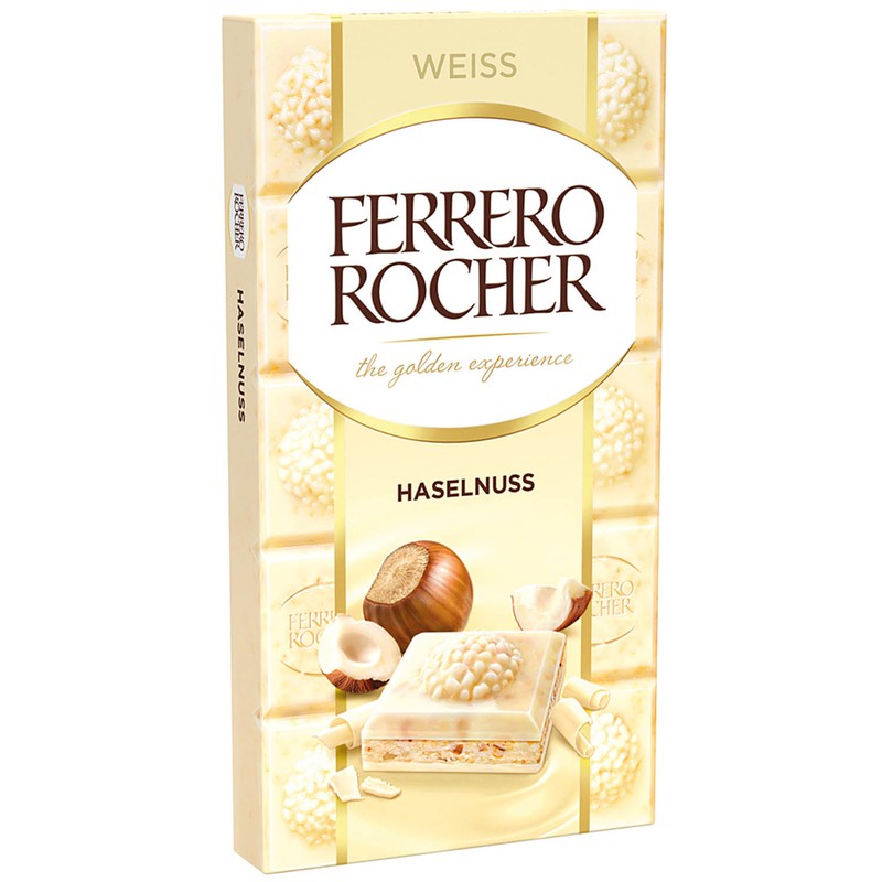 Σοκολάτα Ferrero Rocher Λευκή με Φουντούκι 90gr 8τ (8000500359891)